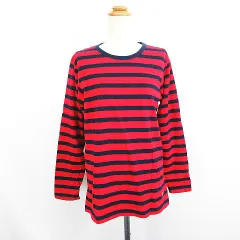 ポロ バイ ラルフローレン Polo by Ralph Lauren Tシャツ カットソー 長袖 クルーネック ボーダー ロゴ コットン L レッド×ネイビー ※EKM