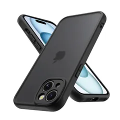 【在庫セール】米軍MIL規格 黄変防止 ケース スマホケース ケース iphone アイフォン15 15 指紋防止 6.1インチ 耐衝撃 対応 半透明 PinLiSheng(ブラック マット感 iPhone iPhone15 15)