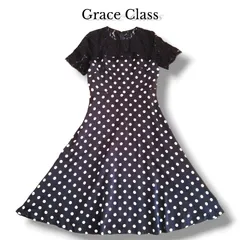 【完売品】グレースコンチネンタル　シルクドットプリントワンピース 38 M オケージョンドレス　ブラック　黒　グレースクラス　grace class　結婚式　パーティー　二次会　水玉