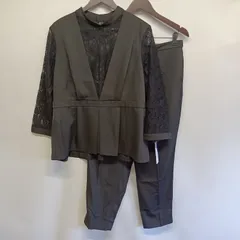 レディース　セットアップ　ブラウス　パンツ　セレモニー　シースルー　レイヤード風　大きいサイズ　3L  ☆KP-049☆