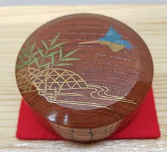 送料込【逢絢亭・新品】茶道具 香合 欅材 面取 川蝉蒔絵 福田芳郎 共箱入り 逢絢亭・新品】茶道具 香合 欅（けやき）材 面取 川蝉蒔絵 木製 福田