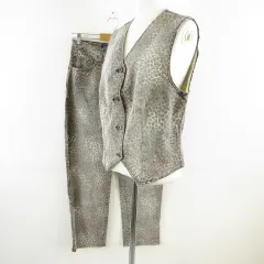 アンジェロマラーニ angelo marani セットアップ ベスト ロングパンツ ヒョウ柄 レオパード 茶 46 *T322