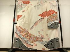 反物 未仕立て 正絹 金駒刺繍 菊 松 枝垂れ桜 リメイク 豪華 古典柄 