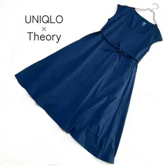 【UNIQLO Theory】ユニクロ セオリー コラボ ウルトラストレッチAラインワンピース ロング フレアワンピース ネイビー L