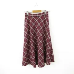 グラシア GLACIER フレアスカート チェック ひざ丈 紫 白 M *A333