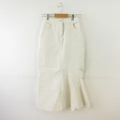 デニムスカート ロング フリル マーメイド オフホワイト 白 S *T986