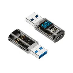 軽量 小型 変換アダプタ PD対応 (オス) 3.2 60W急速充電 USB USB 10Gbps USB to 高速データ伝送アダプタ (メス) C 延長電源データ Type LEDワットスクリーン表示 ビデオアダプター 2個セット アダプタ ライトブラック