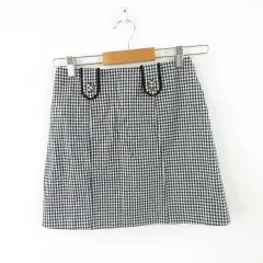 リリーブラウン Lily Brown ミニスカート 台形 チェック ストレッチ 黒 白 0 *A482