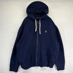 古着 ポロ・ラルフローレン POLO RALPH LAUREN パーカー フルジップ スウェット ワンポイントロゴ刺繍 2XL  ネイビー メンズ