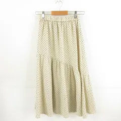 ジーユー GU ドットプリントアシンメトリーティアードスカート ロング ベージュ 黒 S *A254