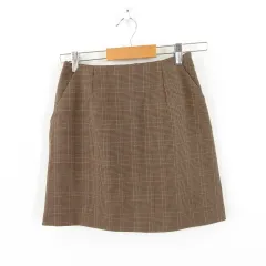ヘザー Heather ミニスカート タイト グレンチェック 茶 S *A82
