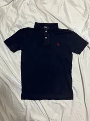 【90s Polo Ralph Lauren】ポニー刺繍 鹿の子 ポロシャツ ネイビー M(10-12)