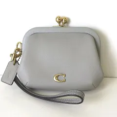 コーチ COACH CC552 キスロック がま口 コインパース コインケース 財布 グラブタンレザー ウォレット カードケース ポーチ グレー 美品