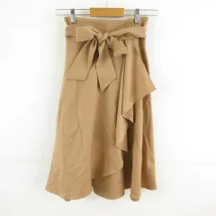 イング INGNI スカート ハイウエスト ひざ丈 フレア キャメル 茶 M *T779