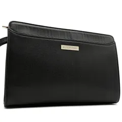 美品 BURBERRY バーバリー セカンドバッグ クラッチバッグ レザー チェック エンボス加工 ブラック 黒 ロゴプレート メンズ 鞄 ビジネス 冠婚葬祭 フォーマル パーティー 旅行 お出かけ シンプル 上品 希少 人気 定番