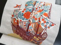 a2506-130 名古屋帯 八寸 美品 正絹 着物 松葉仕立て 明綴れ