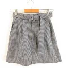 エモダ EMODA インナーパンツ付きスカート ミニ タック 千鳥柄 黒 白 M *A104