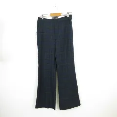 ザラ ZARA ロングパンツ チェック ストレッチ 緑 紺 黒 S *A781