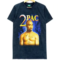 新品 2PAC ツーパック 半袖 Tシャツ M 黒 ブラック ラップT ヒップホップ ラッパー 音楽 バンT ストリート 古着風 ビンテージ風 ウォッシュ加工 フェード感 ROCKYROAD メンズ レディース 夏服 / MS457