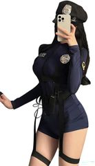 CedarEight (시더 에이트) 폴리스 코스프레 레이디스 섹시 올인원 모자 트랜시버 3 점 세트 (블루, Free Size)