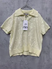 新品 ZARA ザラ スパンコール ポロ ニット セーター sizeL/クリームイエロー ■◆ レディース