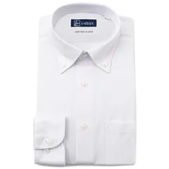 [アイシャツ] i-shirt 完全ノーアイロン ストレッチ 超速乾 レギュラーフィット 長袖 アイシャツ ワイシャツ メンズ ホワイト 無地 新レギュラーフィット 長袖ボタンダウン M15120003501 M82(首回り39cm裄丈82cm) 0