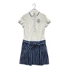 中古 レディース キャロウェイ Callaway ワンピース L 白×紺 ホワイト×ネイビー 半袖ポロ ストライプ