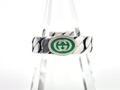 グッチ　GUCCI　インターロッキングG　リング　指輪　刻印:18／実寸:17　グリーン×シルバー　Ag925／シルバー925　メンズ　レディース　送料無料