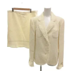 ハナエモリ HANAE MORI 美品 セットアップ テーラードジャケット シングル 台形スカート ツイード ビジュー ラメ 42 白 ホワイト /YJ ■ECC001