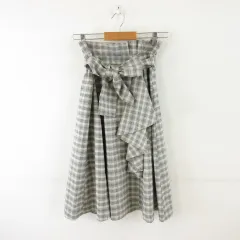 オフオン ofuon チェックスカート ひざ丈 フレア グレー 黒 *A466