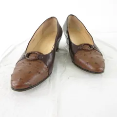 タニノクリスチー TANINO CRISCI パンプス レザー オーストリッチ ヒール4.2cm 茶 351/2 *T481のサムネイル