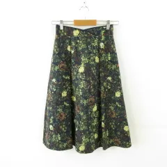 トッコ TOCCO ひざ丈スカート フレア 花柄 黒 緑 64 *A439