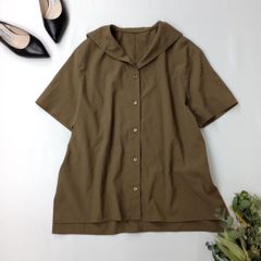 BASCO nest ビッグカラー 半袖ブラウス カーキ | Mercari