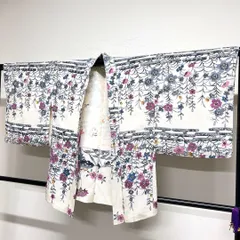 羽織　ちりめん　ヱ霞　枝垂れ桜　型染　花模様　着物　022tz