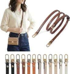 masamilk 本革 ショルダーストラップ 細め 0.9cm幅 スマホショルダー 長さ8段階調整 牛革 型押し バッグ用 交換用 レザー ベルト 単品 (ブラウン/ゴールド)