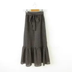 リリーブラウン Lily Brown ロングスカート フレア 総柄 紺 茶 F *A39