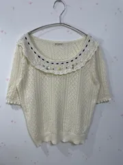 axes femme レース装飾 半袖ニット フリーサイズ 生成り フェミニン ビジュー リボン