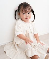 90cm 爽やか日本製ガーゼのヨークワンピ ニュアンスピンク 姉妹コーデ 