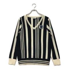 中古 レディース アディダスゴルフ adidas GOLF セーター L 白×紺 ホワイト×ネイビー ストライプ Vネック