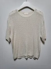 40802/アイボリー ケーブル編み 半袖 ニット/星下