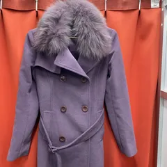 【高級！セレブ御用達】Max Mara マックスマーラ　コート　トレンチ　ファー　ベルト付き　アウター　パープル系　紫系