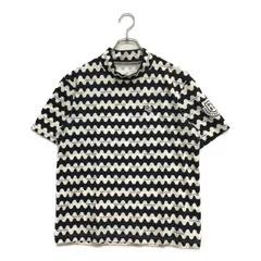 中古 メンズ パーリーゲイツ PEARLY GATES 半袖シャツ 4(M) 白×黒 モックネック 波ボーダー