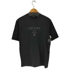 極美品PRADAプラダ/Tシャツ/立体 メタリック ロゴ/ブラック/L 黒
