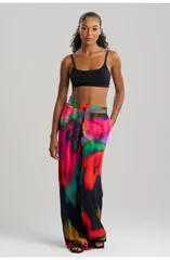 ナトリ レディース ボトムス レギンス フラワー柄 プリント パンツ フラワー Natori Floral Mirage Printed Rayon Pants w Tassel Black ブラック