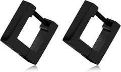 AREUM ピアス メンズ レディース 四角 リング フープ 両耳用2つ入り スクエア ＊ 金属アレルギー ステンレス 人気ファッション (ブラック)