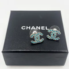 CHANEL（シャネル） ココマーク ピアス ラインストーン ブルー シルバーカラー 1.4cm【中古】