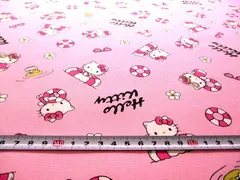 約108×80　8298  キャラクター 生地 布  キティ （ サマー ピンク系  )  生地 サンリオ 生地 キティちゃん
