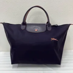 425　LONGCHAMP　ロンシャン　ハンドバッグ　 ルプリアージュ　パープル×ピンク系　ビルベリー　 ナイロン　レザー　A4対応　馬　ホース　 刺繍　レディース