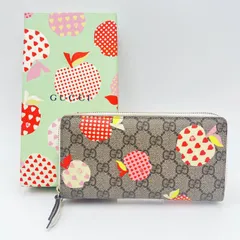 GUCCI（グッチ）レ ポム ジップアラウンドウォレット 長財布 GGスプリーム キャンバス アップルプリント ベージュ系 ゴールド金具 663924【中古】