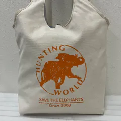 420　良品　HUNTING WORLD　ハンティングワールド　 トートバッグ　リバーシブル　ボルネオチャリティー　 エレファント　ゾウ　アイボリー×カーキ系　 キャンバス　レディース